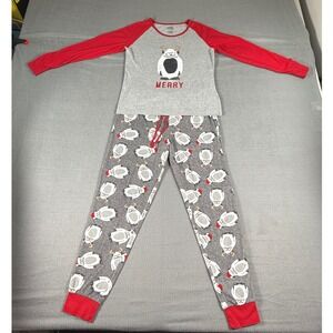 Holiday‎ Fam Jams Christmas Pajama Set Yeti Merry Red Gray 2-Piece PJs M
